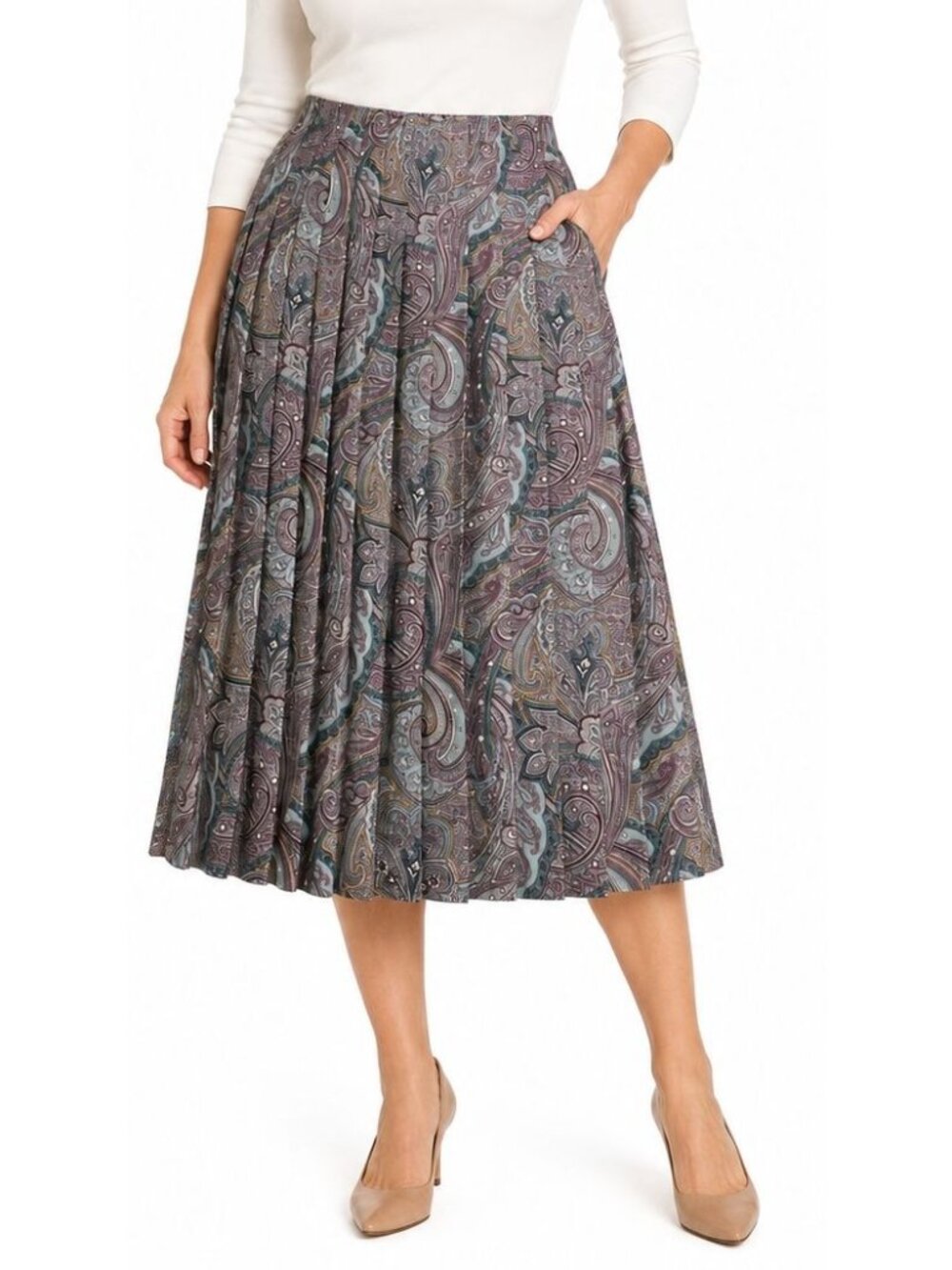 Vintage 90s Koret 10 Paisley Pleated Midi Skirt USA Made Whimsigoth Boho